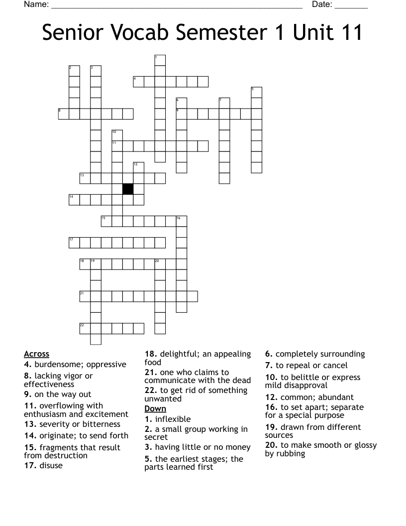 UNIT 11 VOCAB Crossword WordMint