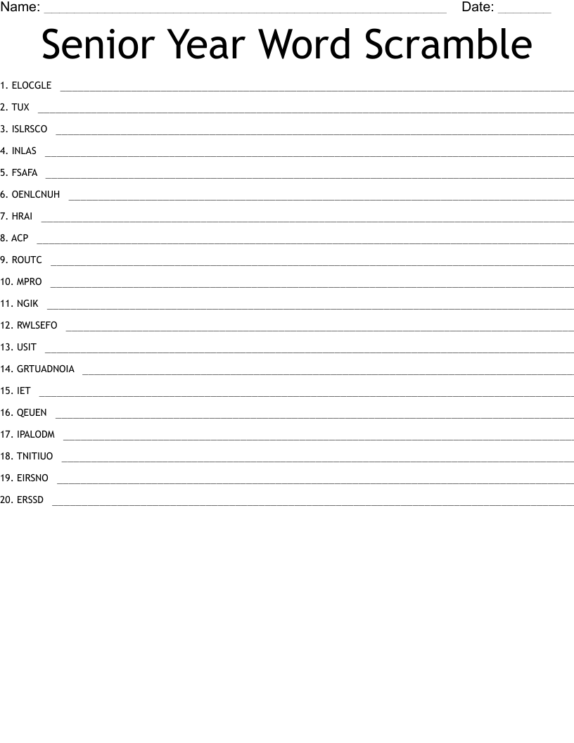 Senior Year Word Scramble WordMint