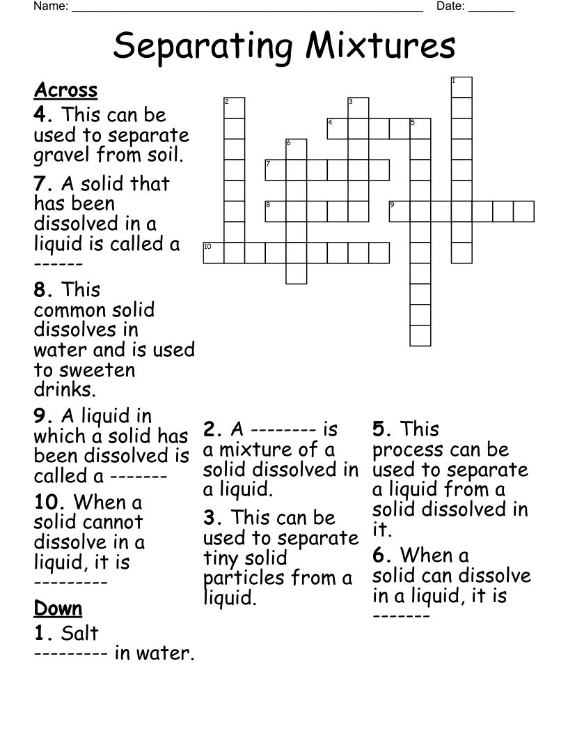 Separating Mixtures Crossword WordMint