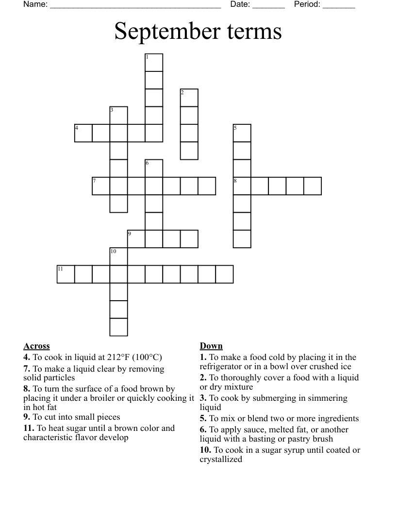 Food Preparation terms Crossword WordMint