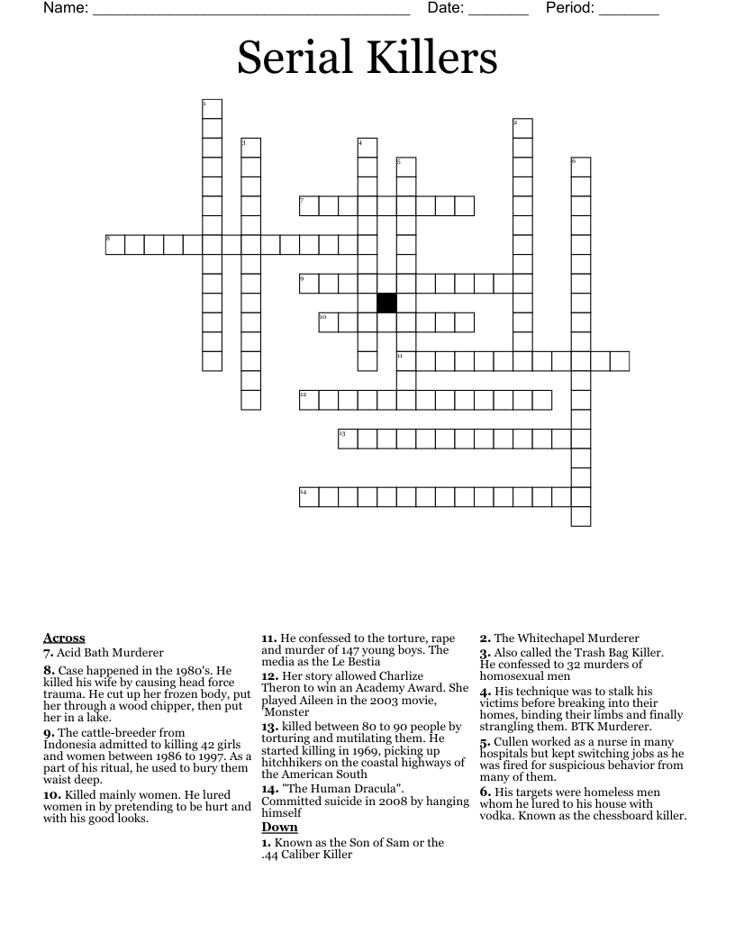 Serial Killer Word Search