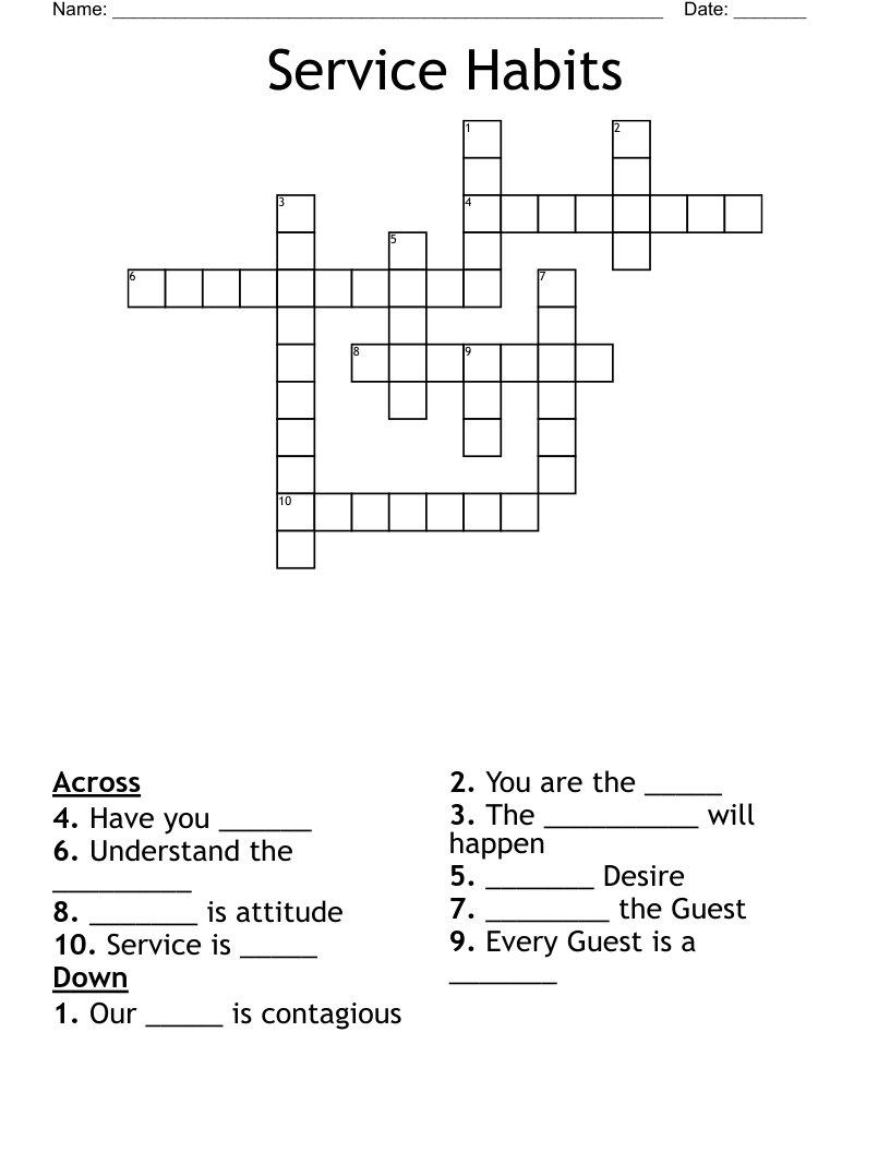 Service Habits Crossword WordMint