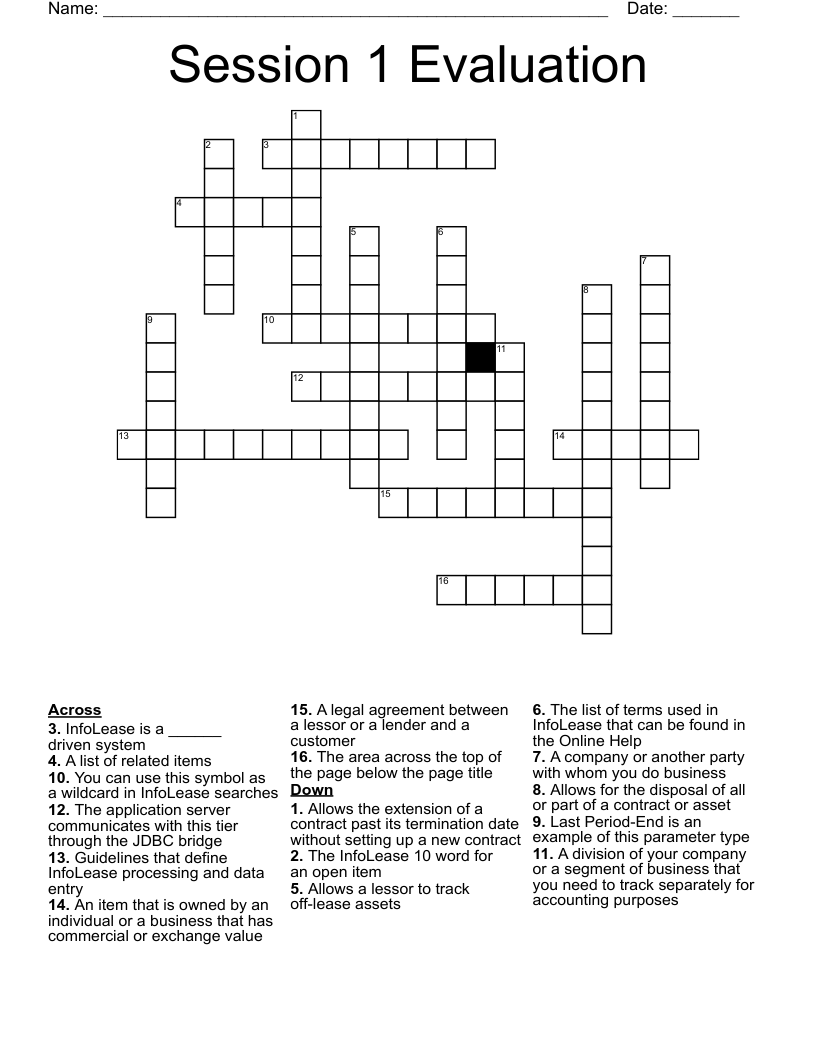 Session 1 Evaluation Crossword WordMint