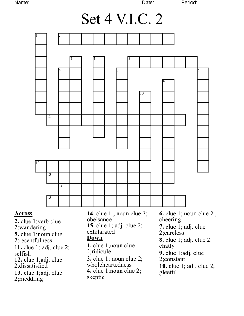 Set 4 V.I.C. 2 Crossword WordMint