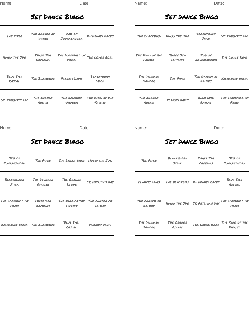 Set Dance Bingo WordMint