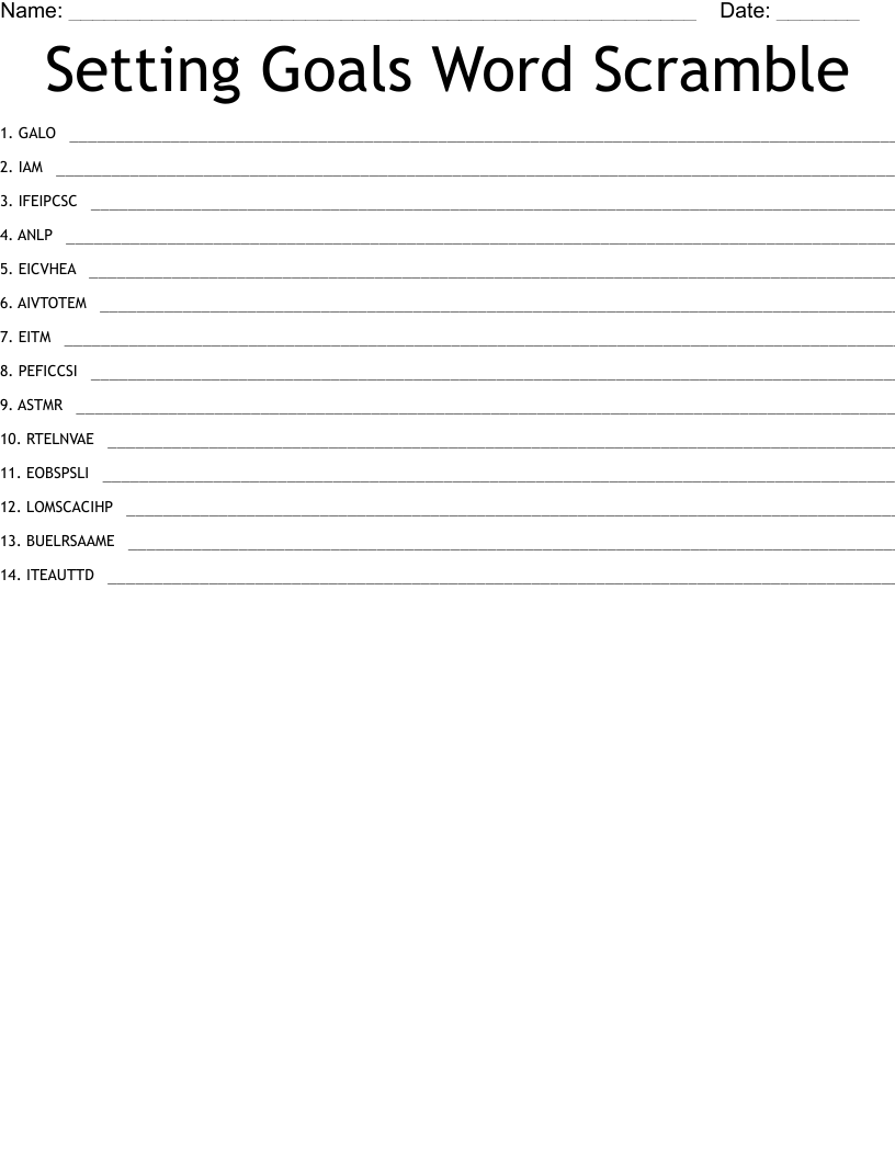 Goal Setting Word Search WordMint