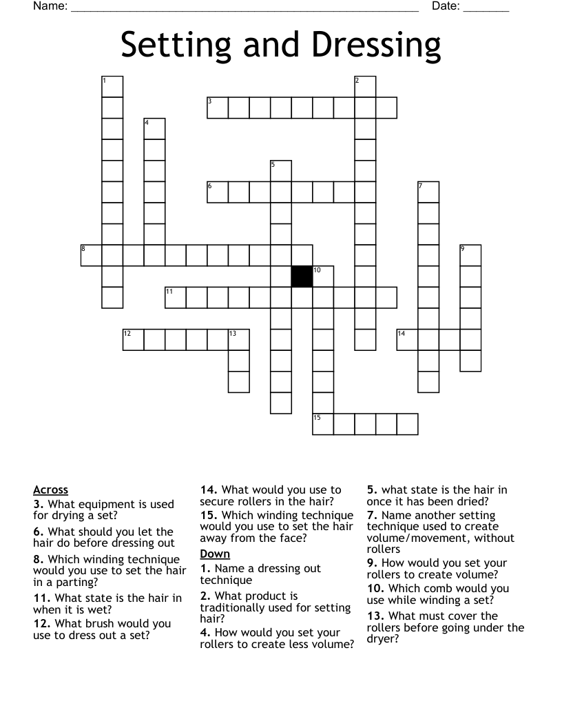 Setting and Dressing Crossword WordMint