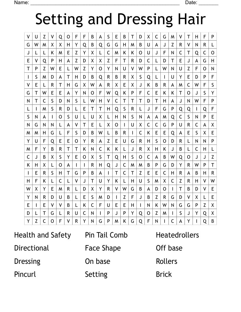 Setting and Dressing Hair Word Search WordMint