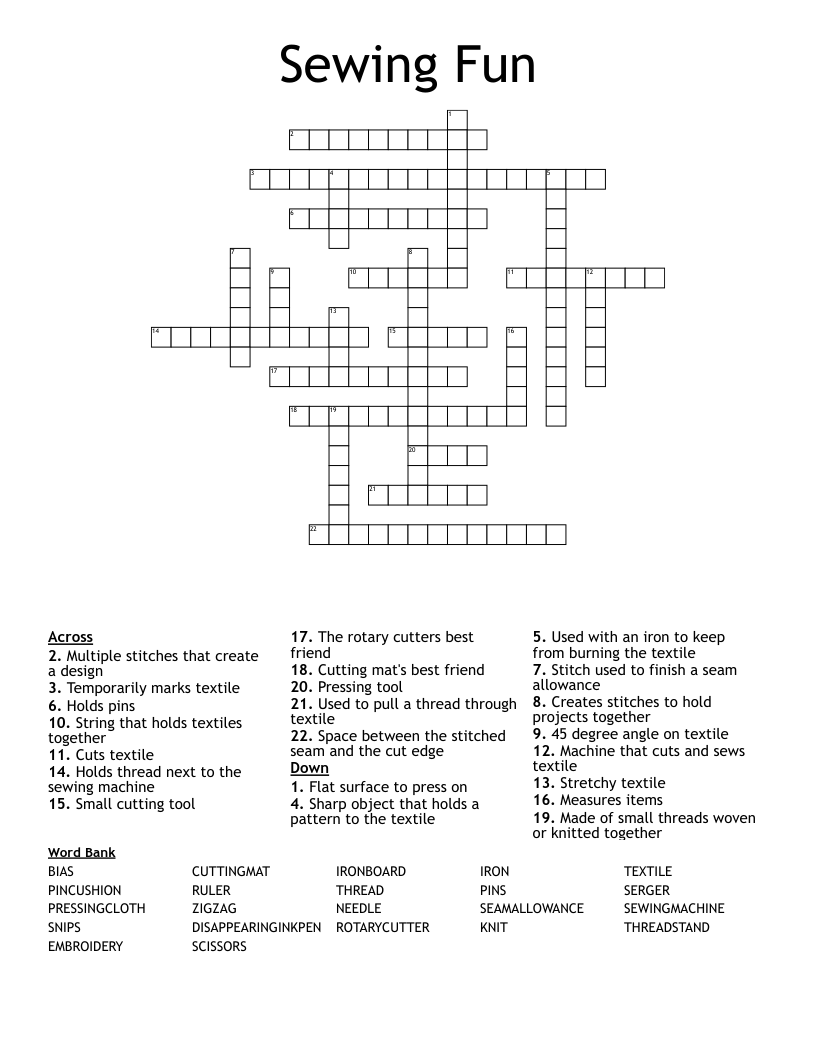 Sewing Fun Crossword WordMint