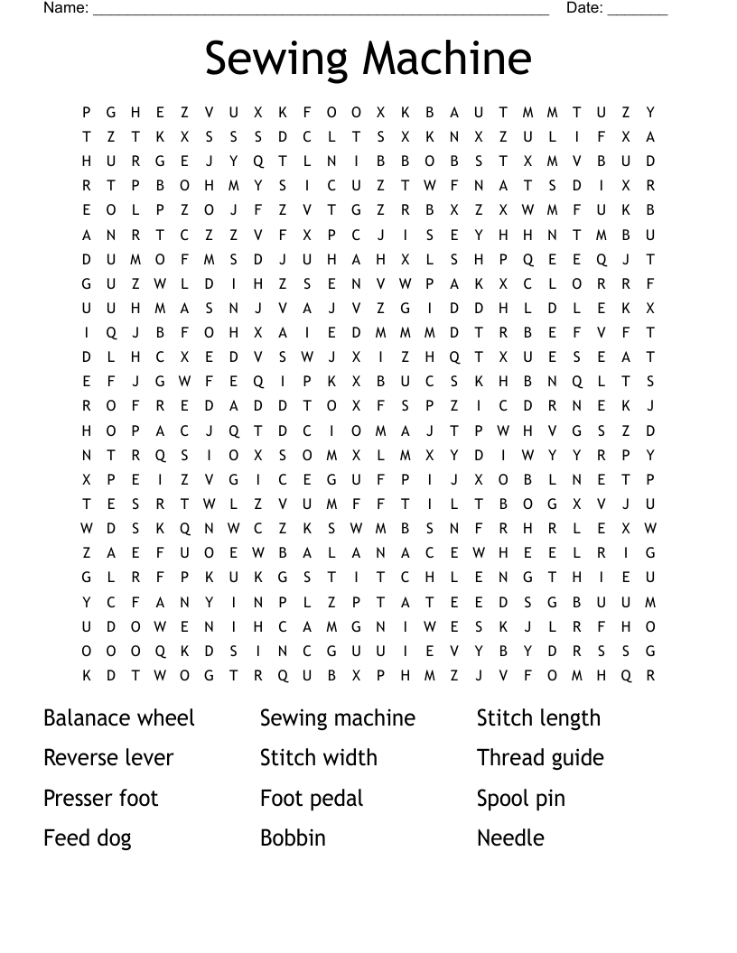 Sewing Machine Word Search WordMint
