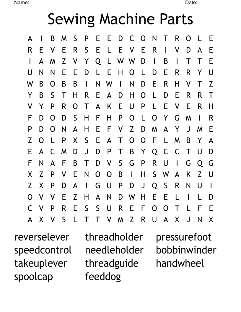 Sewing Machine Parts Word Search WordMint