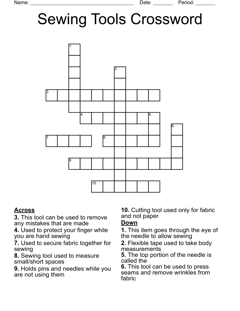 Sewing Tools Crossword WordMint