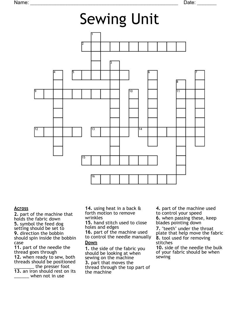Sewing Unit Crossword WordMint