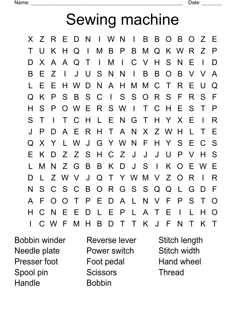 Sewing machine Word Search WordMint