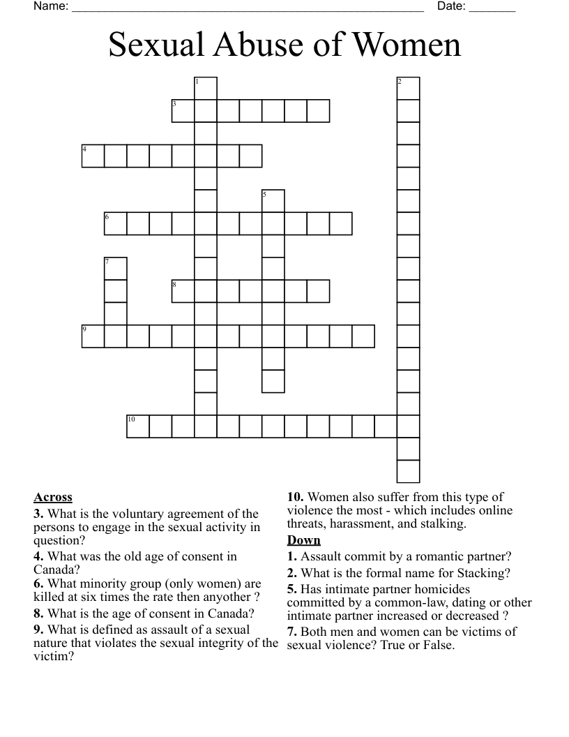 Sexual Abuse of Women Crossword WordMint