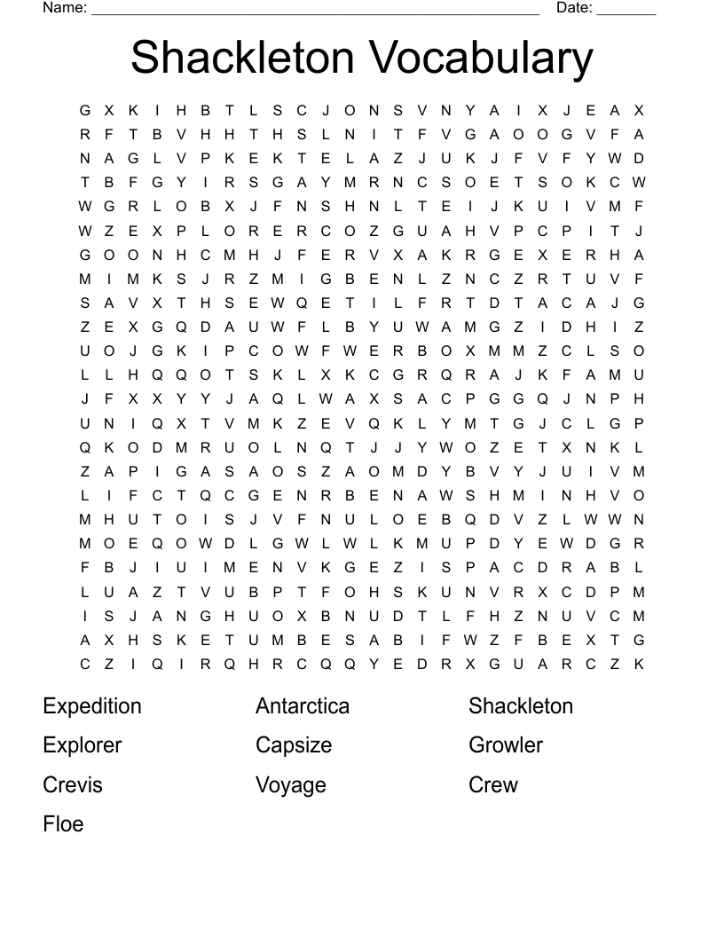Shackleton Vocabulary Word Search WordMint