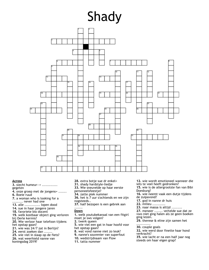 Shady Crossword WordMint