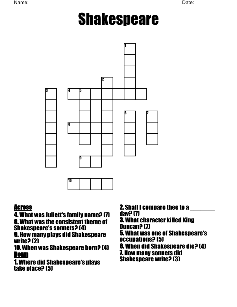 Shakespeare Crossword WordMint