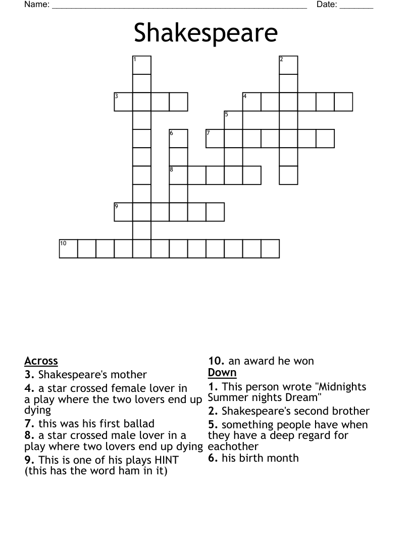 Shakespeare Crossword WordMint