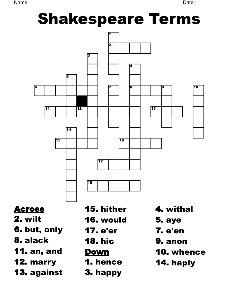 Similar to Shakespeare Language Crossword WordMint