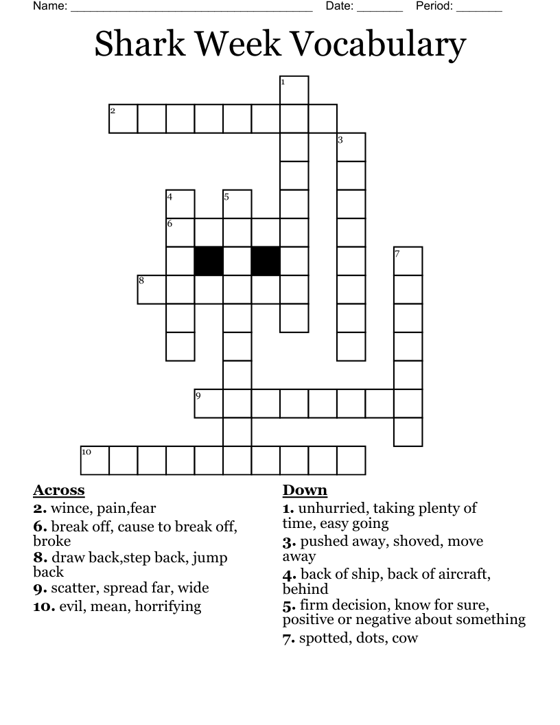 Shark Week Vocabulary Crossword WordMint