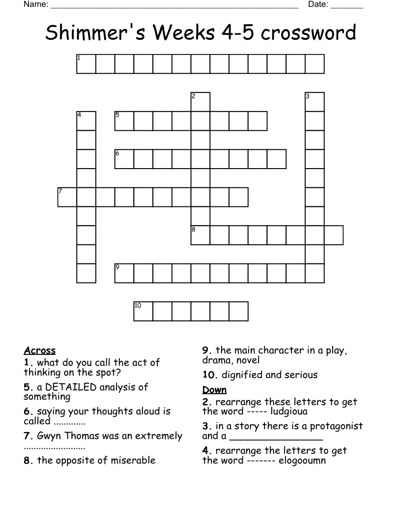 Shimmer's Weeks 45 crossword WordMint