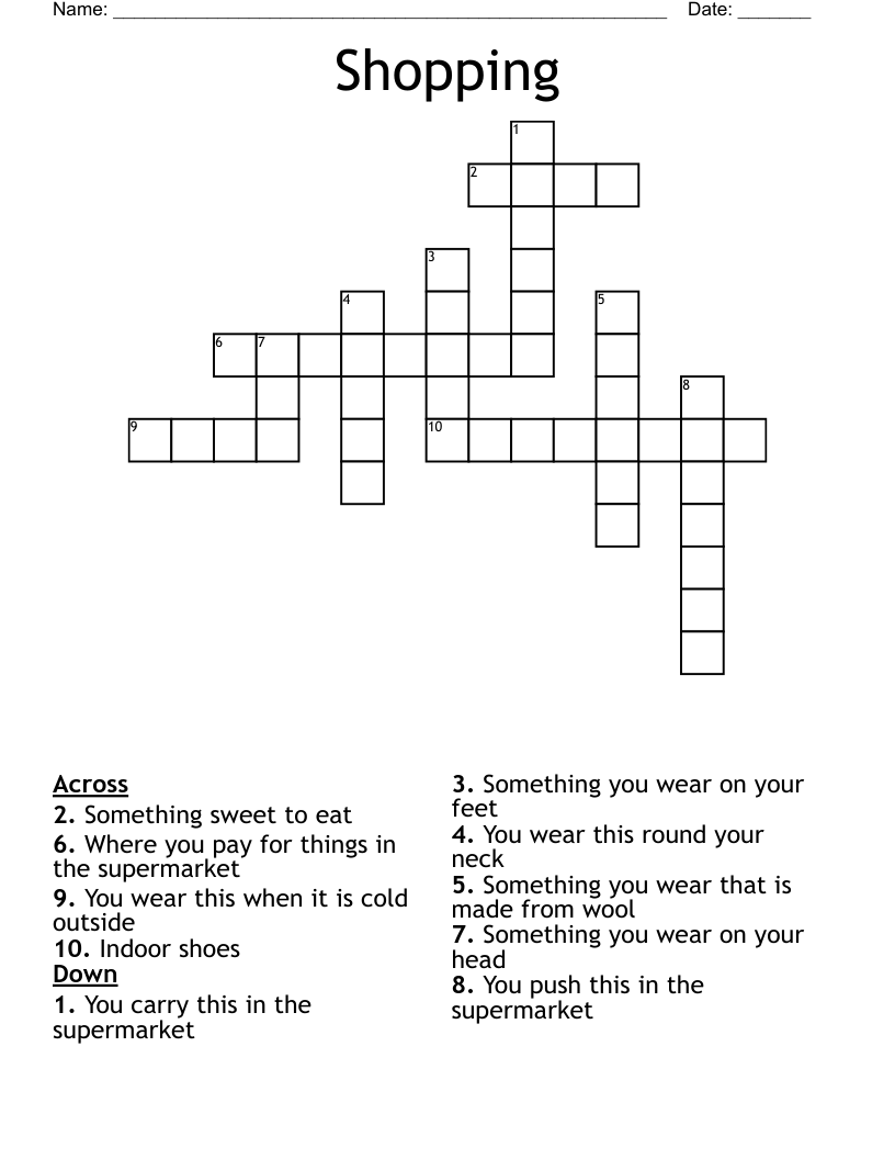 Shopping Crossword WordMint