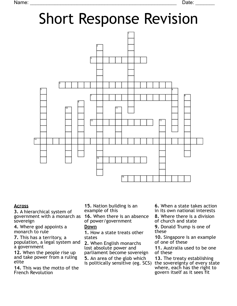 Short Response Revision Crossword WordMint