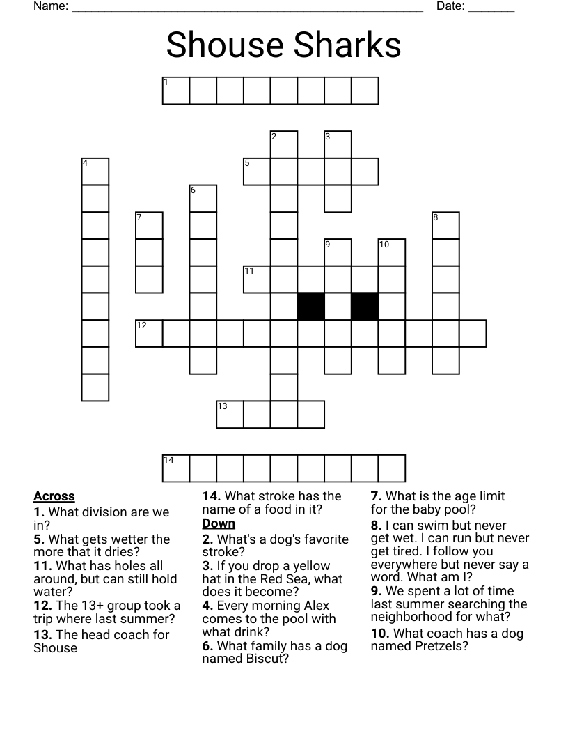 Shouse Sharks Crossword WordMint
