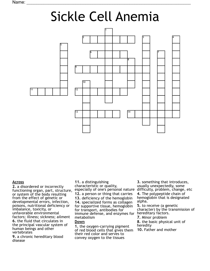 Body Fluid Crossword Puzzle WordMint