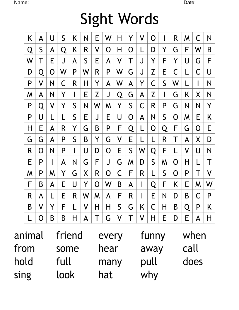 Sight Words Word Search - WordMint