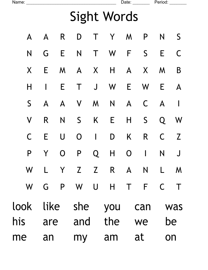 Sight Words Word Search WordMint