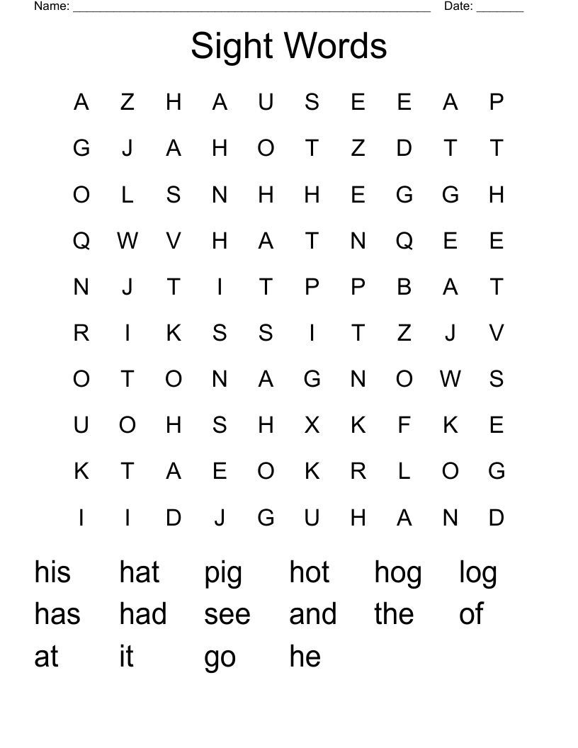 Sight Words Word Search - WordMint