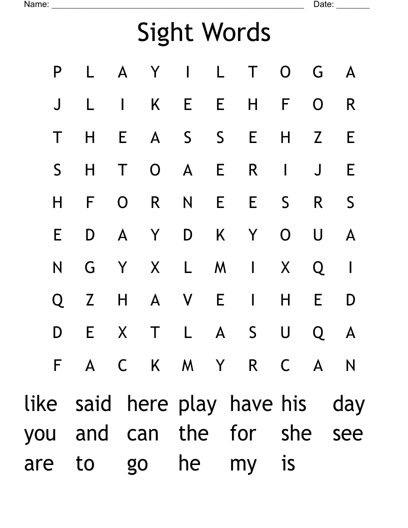 Sight Words Word Search - WordMint