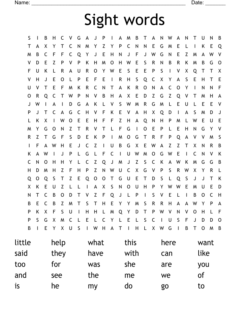 Sight words Word Search - WordMint