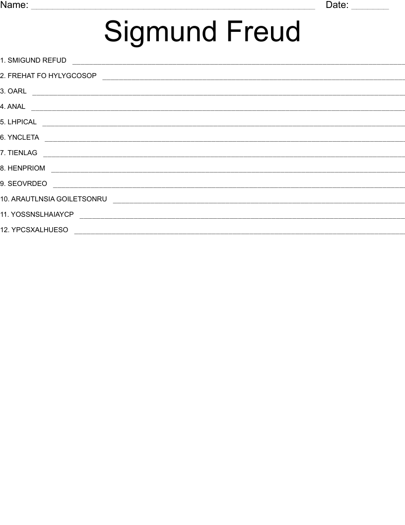 Sigmund Freud Crossword WordMint