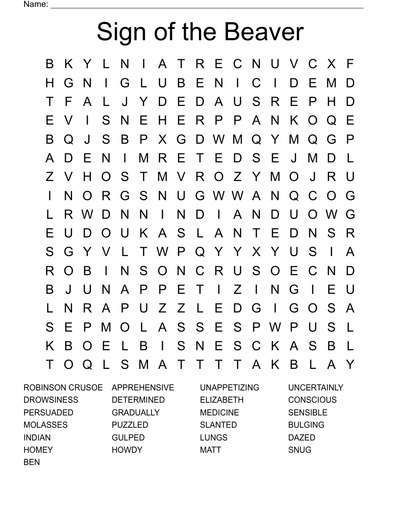 Sign of the Beaver Vocabulary 1 Word Search WordMint