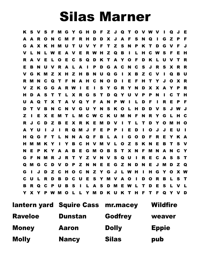 Silas Marner Word Search WordMint