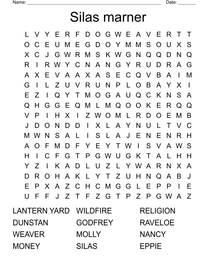 Silas marner Word Search WordMint