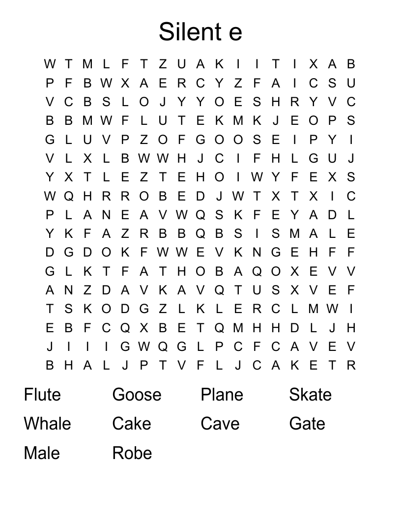 Silent e Word Search WordMint