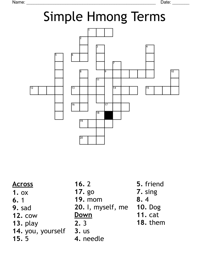 Simple Hmong Terms Crossword WordMint