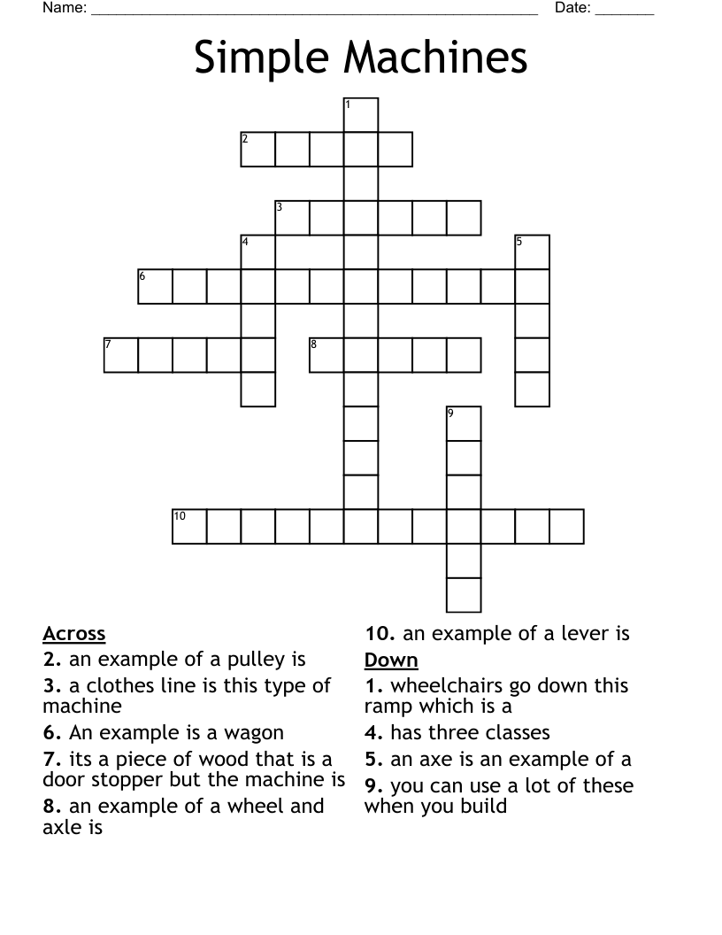 Simple Machines Crossword - WordMint