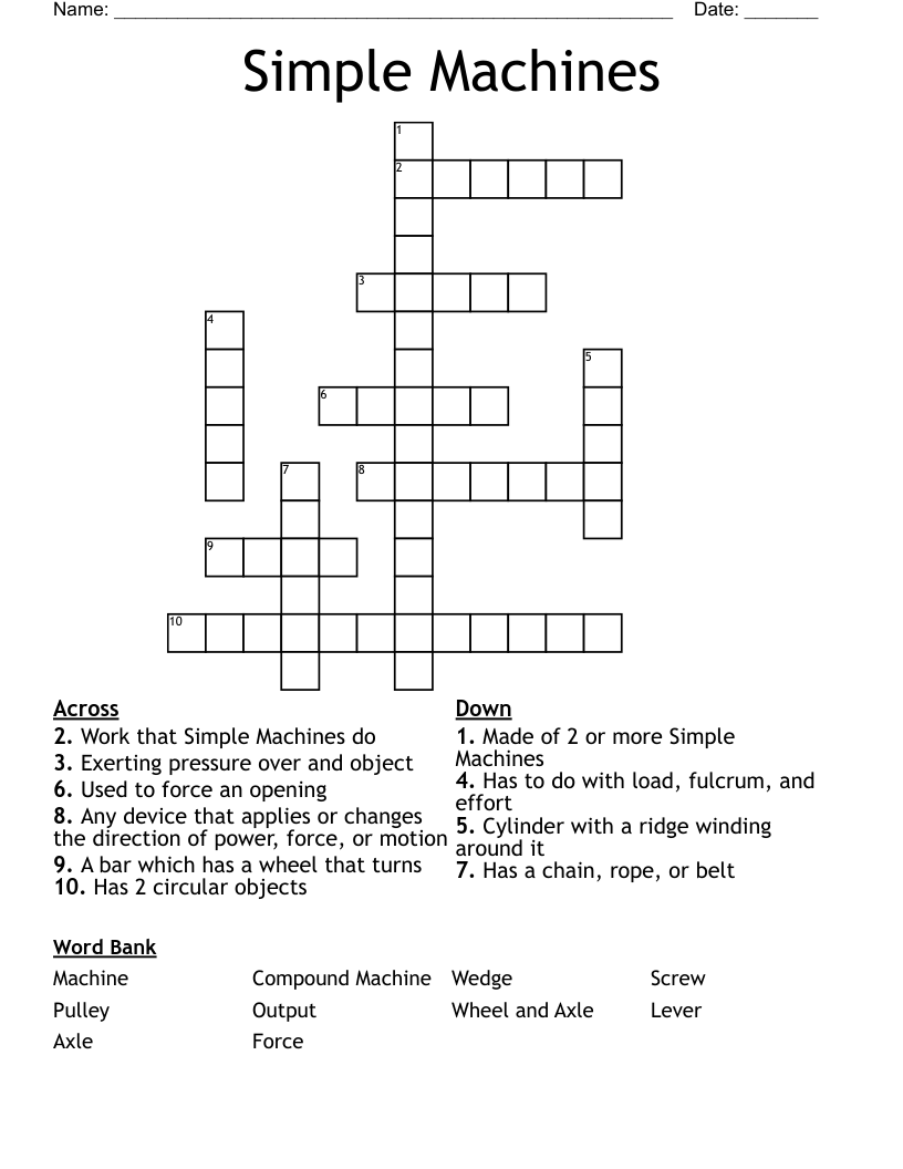 Simple Machines Crossword WordMint