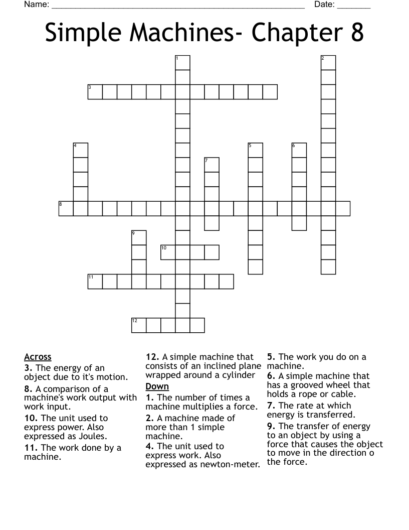 Simple Machines Chapter 8 Crossword WordMint