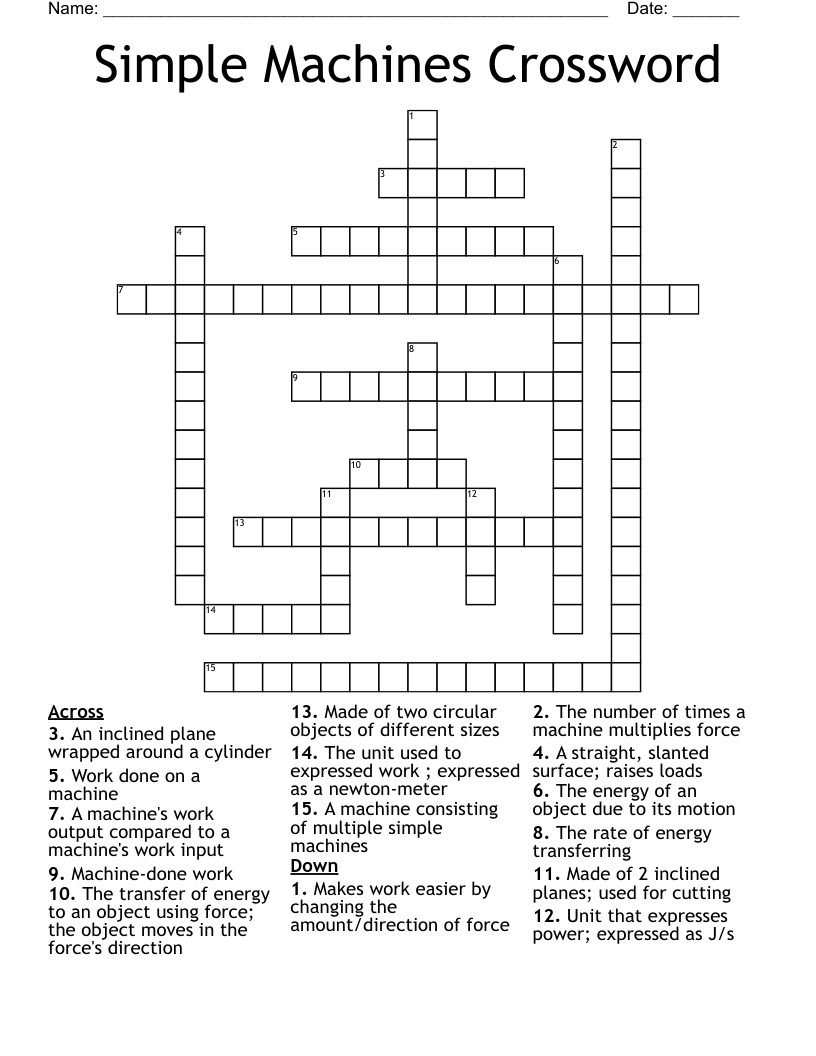 Simple Machines Crossword - WordMint