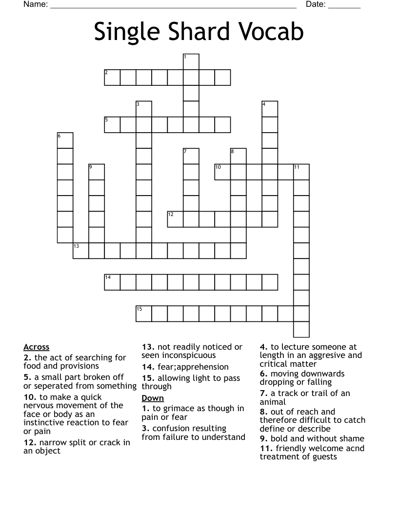 Single Shard Vocab Crossword WordMint