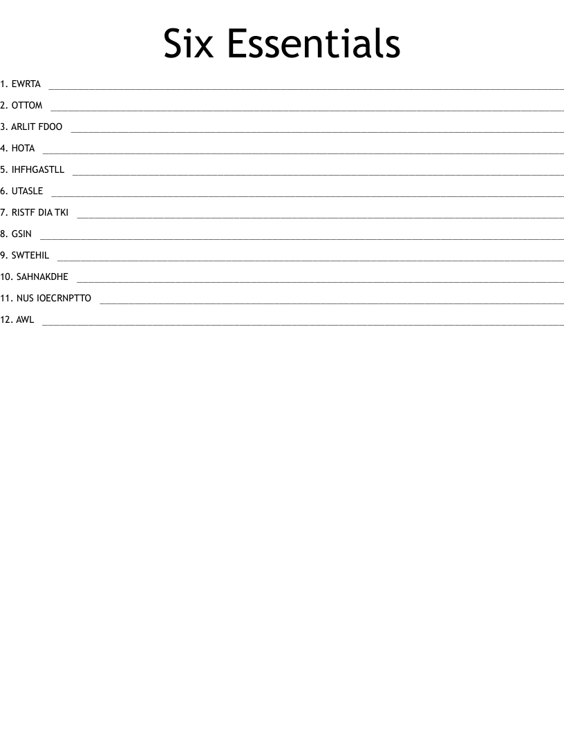 Cub Scout Six Essentials Word Scramble WordMint