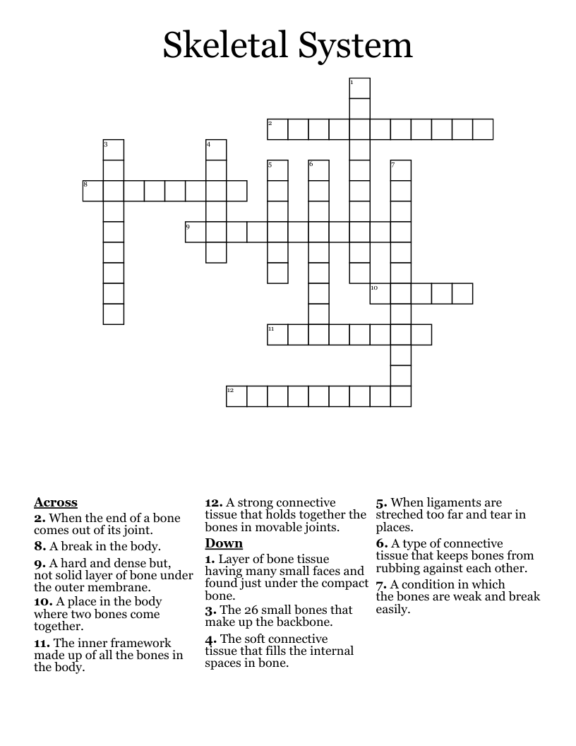 Skeletal System Crossword WordMint