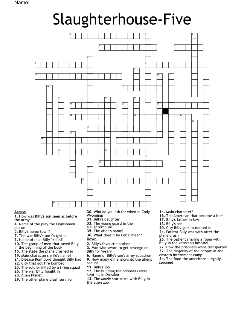 SlaughterhouseFive Crossword WordMint