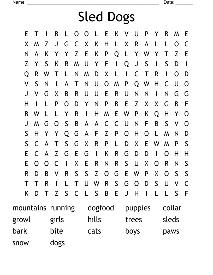 Sled Dogs Word Search WordMint